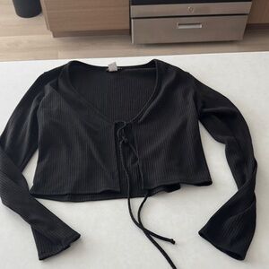 Black Ribbed Long Sleeve Top
